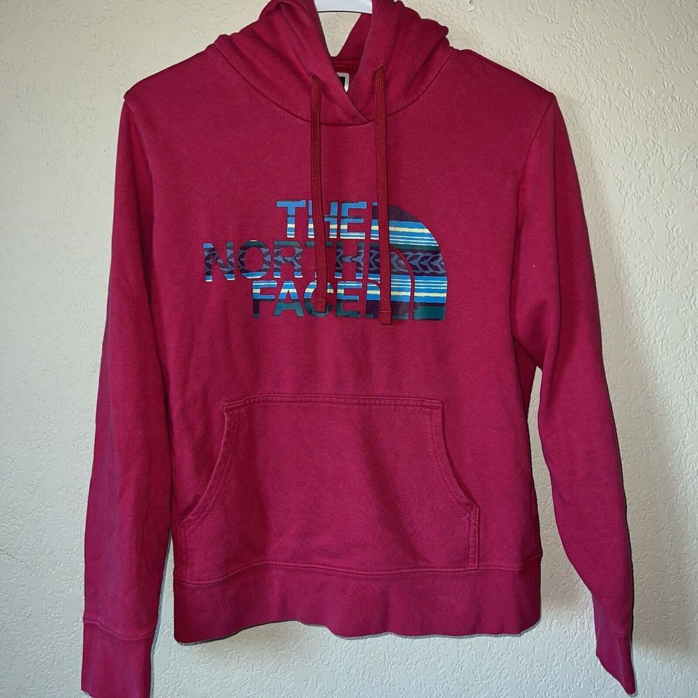 North Face Hoodie Adult Medium Pink Colorful Sweatshirt Big Logo Sweater Womens